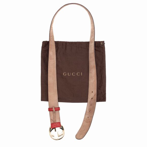 GUCCI Red Leather Signature Monogram Interlocking GG Gold Buckle Belt 100•40 main image 5